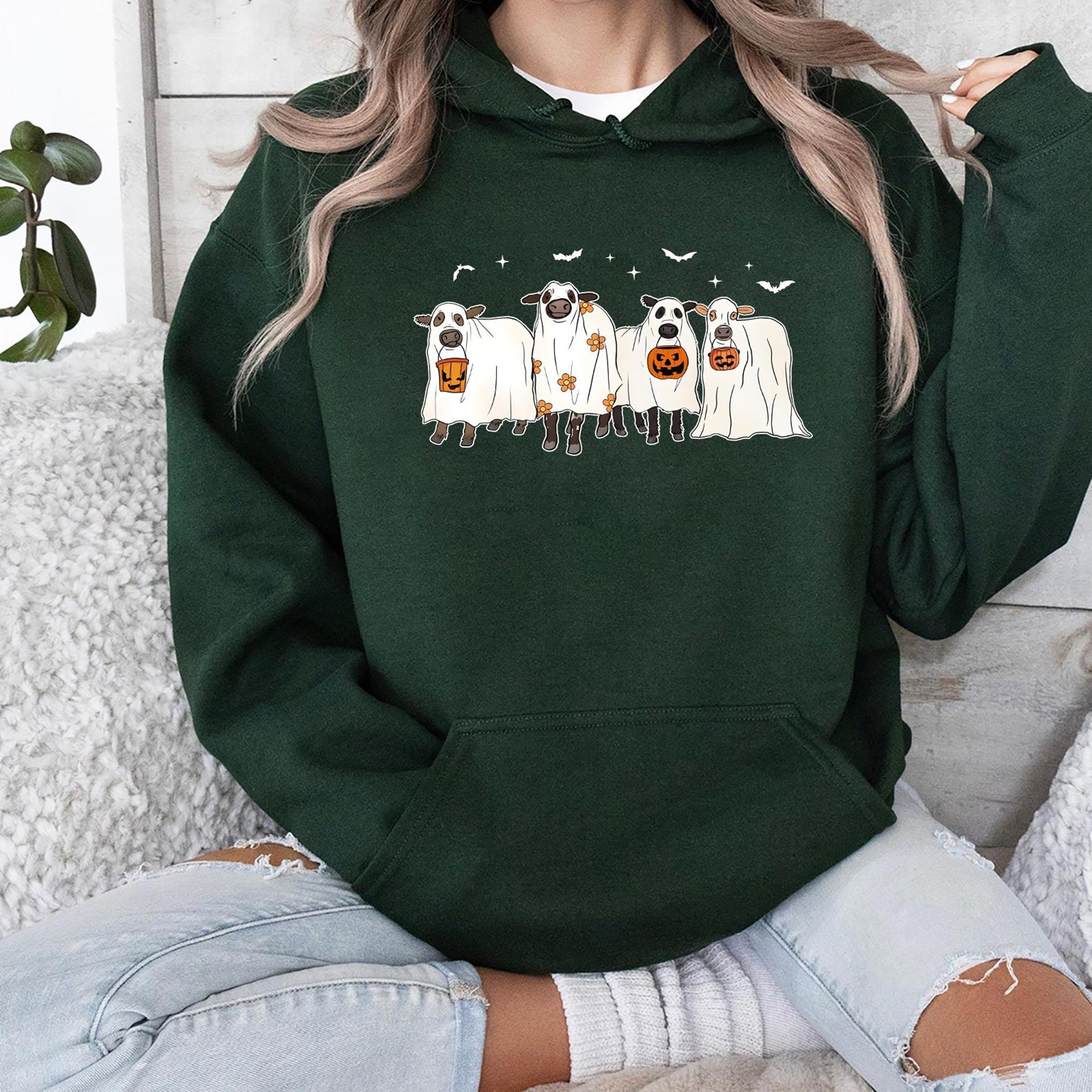 Ghost Cows Halloween Crewneck Sweatshirt Hoodie T-shirt Cow Shirt Cow Lover Gifts