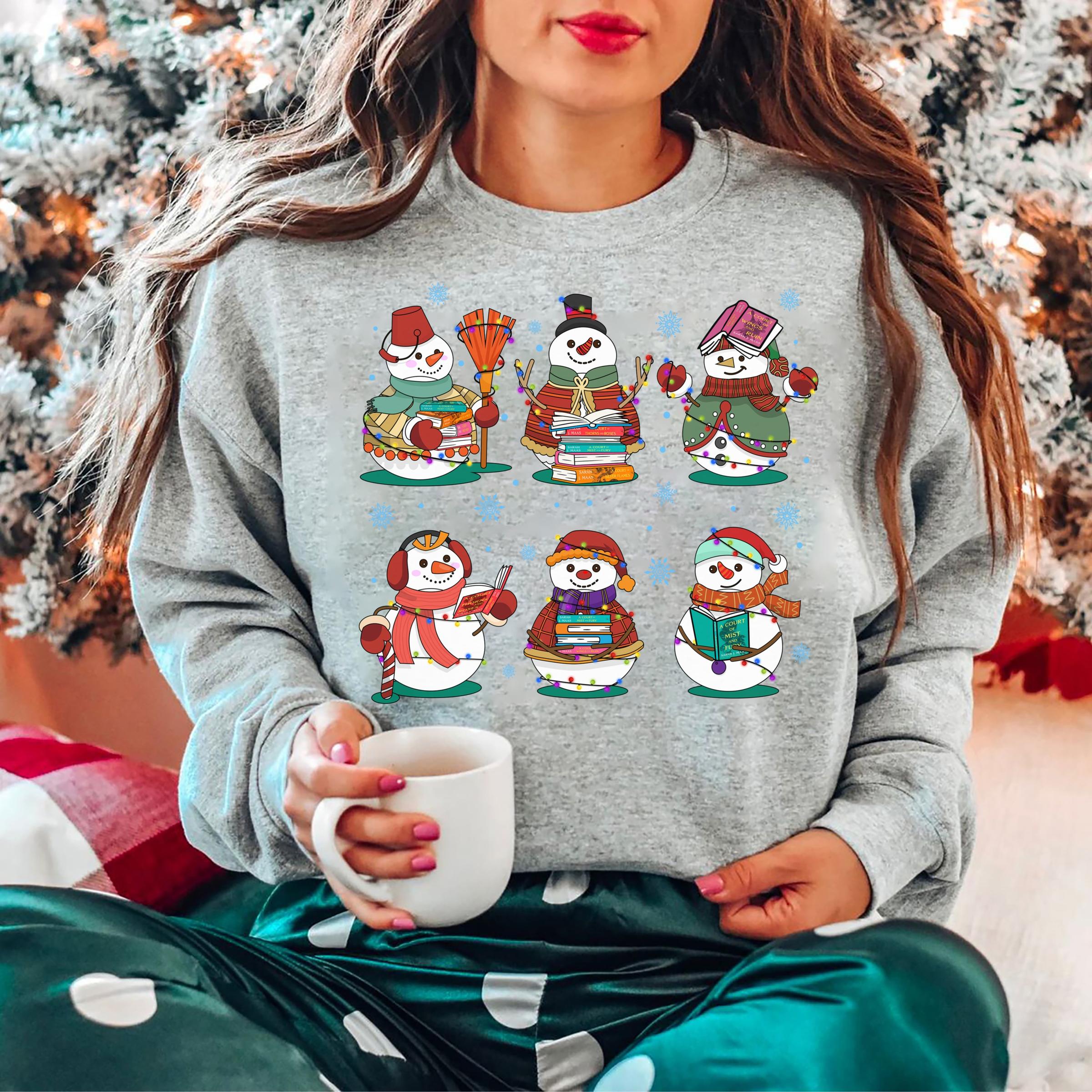 Snowman Reading Book Sweatshirt Bookish Christmas Shirt Snowman Book Sweatshirt Acotar Christmas Snowman Shirt